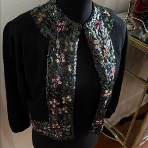 VINTAGE Nanette Cashmeres Black Cashmere Jacket Sweater with Sequin Trim Small